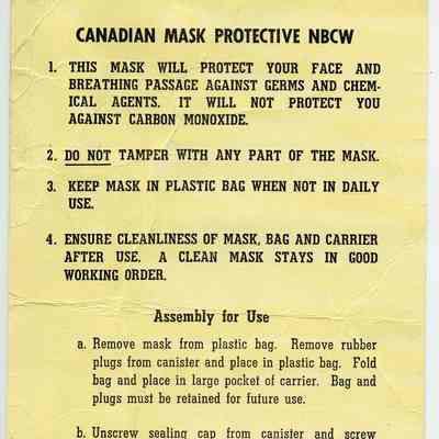 1959 Canadian Army anti-gas respirator instruction card.