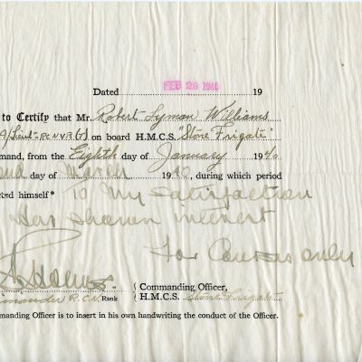 1940 Royal Canadian Navy Conduct Certificate