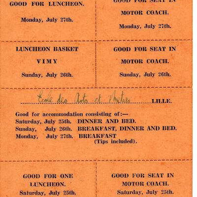 1936 Canadian Legion Vimy Pilgrimage Food Ticket