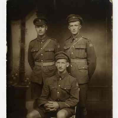 Postcard "Unidentified RPPC of three PPCLI Privates in France."