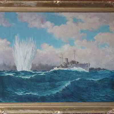 Hider oil painting "Royal Canadian Navy corvette, 1940"