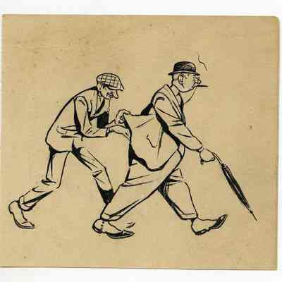 Winslow Mortimer pen/ink cartoon sketch "Pickpocket At Work."