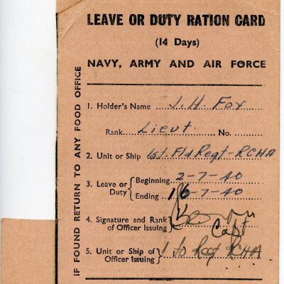 1940 British Military Ration Card.