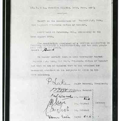 Photograph "Militia Staff Course Exam Results Captain J.A. Gunn, 29th August 1910."