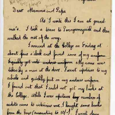 Letter “William Wales Edward RN College Plymouth 1905”