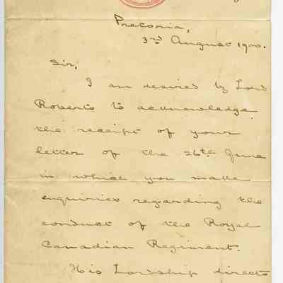 Letter "Lord Roberts on Canadian Conting