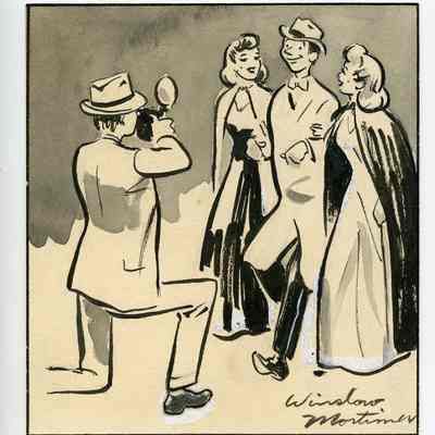 1950's Winslow Mortimer pen/ink cartoon entitled "Photographer Snaps Lucky Guy."