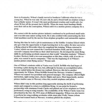 Biography for Al Wilson, Pilot for Billy Parker
