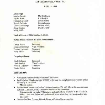 Tulsa Chapter 99's Minutes Monthly Meeting June 22 1999