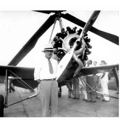 Paul Mantz posing with the Beechnut Gum Autogyro, Tulsa Airport