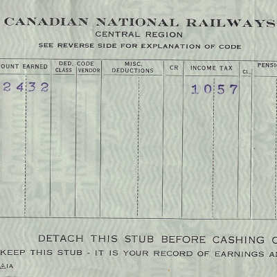 Canadian National branded Statement of Earnings and Deductions belonging to Frank Mazzuca