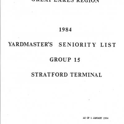 Document, Seniority List, Canadian National Railway, Northern Ontario Division.