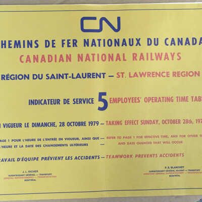 CN, Canadian National Railways, St. Lawrence Region, 5, Employees' Operating Time Table, 1979