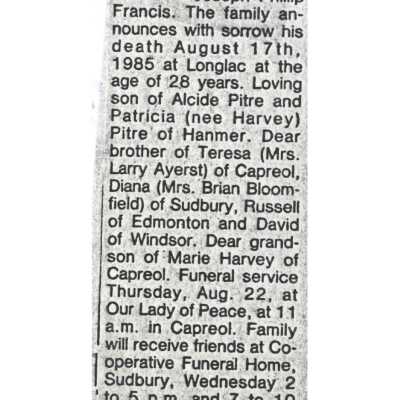 Document, Obituary, Joseph Phillip Pitre.