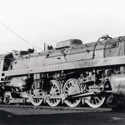 Photograph, CN 4-8-2 6077, Fort Rouge, Manitoba, August 12, 1959, Tender from 2-10-2, 4328.