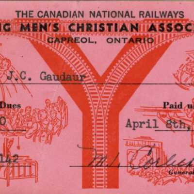 Canadian National: Young Men’s Christian Association (YMCA) Membership Card, J. C. Gaudaur, 1962