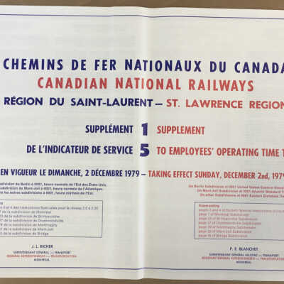 Canadian National Railways, St. Lawrence Region, 15 Supplement to Employees' Operating Timetable, 1979