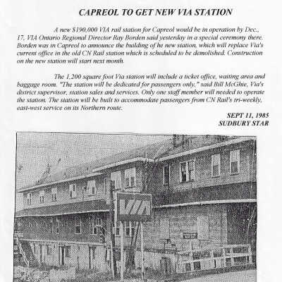 Capreol to Get New VIA Station