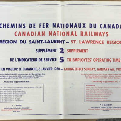 Canadian National Railways, St. Lawrence Region, 25 Supplement to Employees' Operating Time Table, 1980