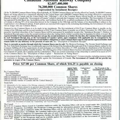 Cn Railway Company Common Shares Information Packet (Initial Public Offering)