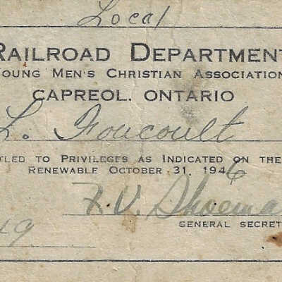 Young Men’s Christian Association: Railroad Department Membership Card, L. Foucoult, 1946