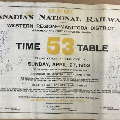 Canadian National railways, Western Region, Manitoba District, Lakehead and Port Arthur Divisions, Timetable 53, 1952