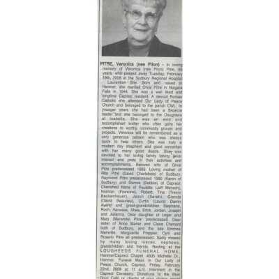 Document, Obituary, Veronica Pitre.
