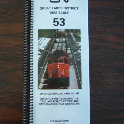 CN Great Lakes District Time Table No. 53, April 28, 1996