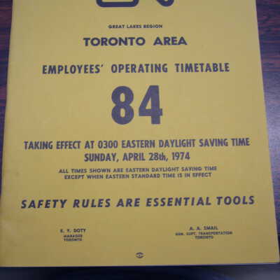 CN Great Lakes Region Toronto Area Employees' Operating Timetable 84. April 28th, 1974