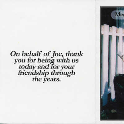 Joe Close Funeral Card