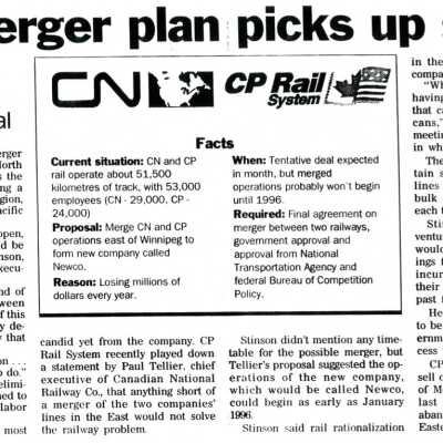 Document, Rail Merger Plan Picks Up Steam.