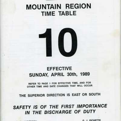 Employee Timetable, CN Rail, Mountain Region 10, April 30th 1989.