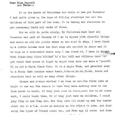 Letter to Miss Saywell and Helen from Fred Sloman