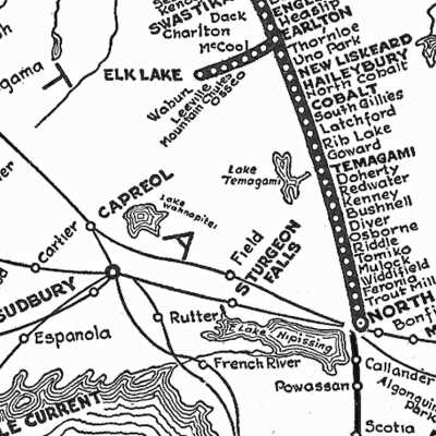 Map of the Temiskaming and Northern Ontario Railway's School Car Route