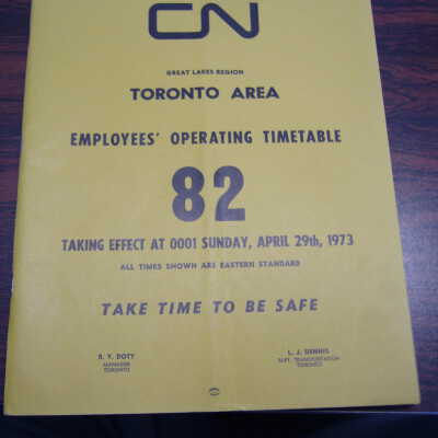 CN Great Lakes Region Toronto Area Employees' Operating Timetable 82. April 29th, 1973