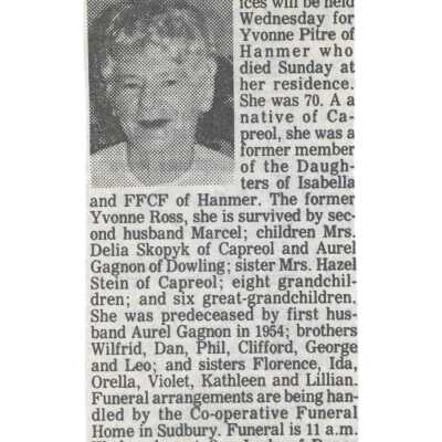 Document, Obituary, Yvonne Pitre.