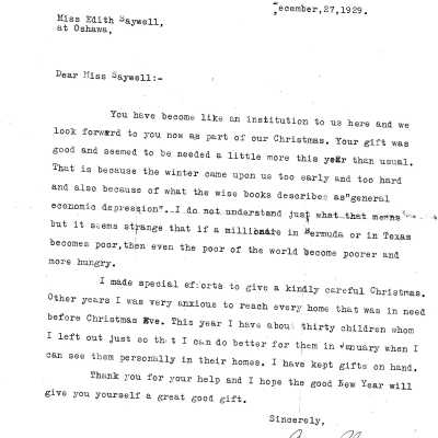 Letter to Miss Edith Saywell from Fred Sloman