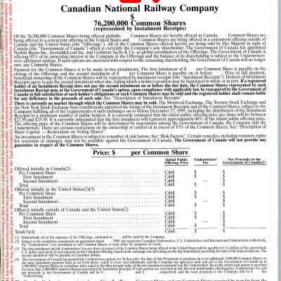 Cn Railway Company Common Shares Information Packet (Initial Public Offering), Amended Version as of October 18, 1995