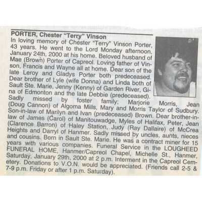 Document, Obituary, Chester "Terry" Vinson.