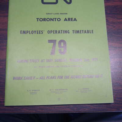 CN Great Lakes Region Toronto Area Employees' Operating Timetable 79. October 31st 1971