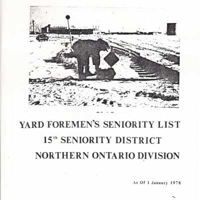 Document, Seniority List, Canadian National Railway, Northern Ontario Division.