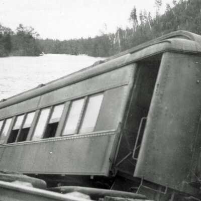 Photograph, CNR No. 4 Passenger Train Wreck, 4 Miles West of Capreol, Engineer Charles Virtue, June 1930.