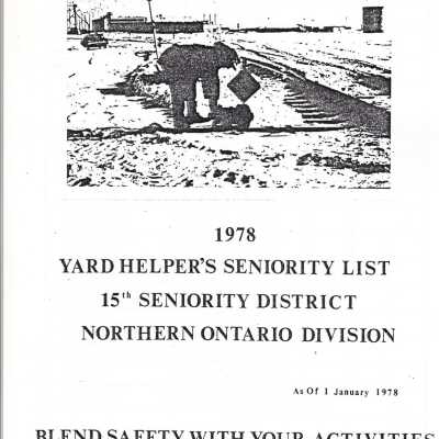 Document, Seniority List, Canadian National Railway, Northern Ontario Division.
