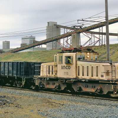 INCO Electric Locomotive #113 Pulling Ore Cars