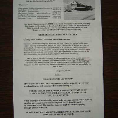CN Pensioners Association February/March 2003 Newsletter