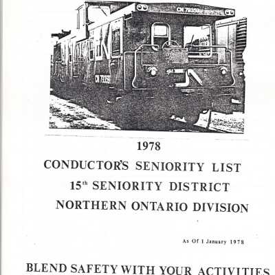 Document, Seniority List, Canadian National Railway, Northern Ontario Division.