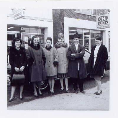 Photograph, Dippi Carisse, Katherine Wychara (Sweezey), Shirley Prescott, Lalonde's Drug Store.