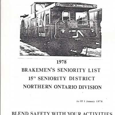 Document, Seniority List, Canadian National Railway, Northern Ontario Division.