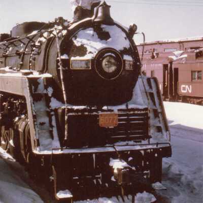 Photograph - Canadian National steam locomotive 6077 at Strathcona, MB before arriving at Capreol in 1967