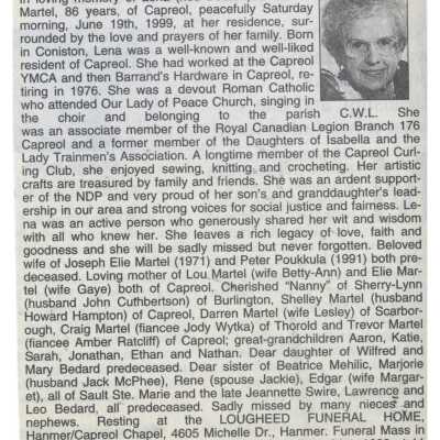 Document, Obituary, Lena Poukkula-Martel.